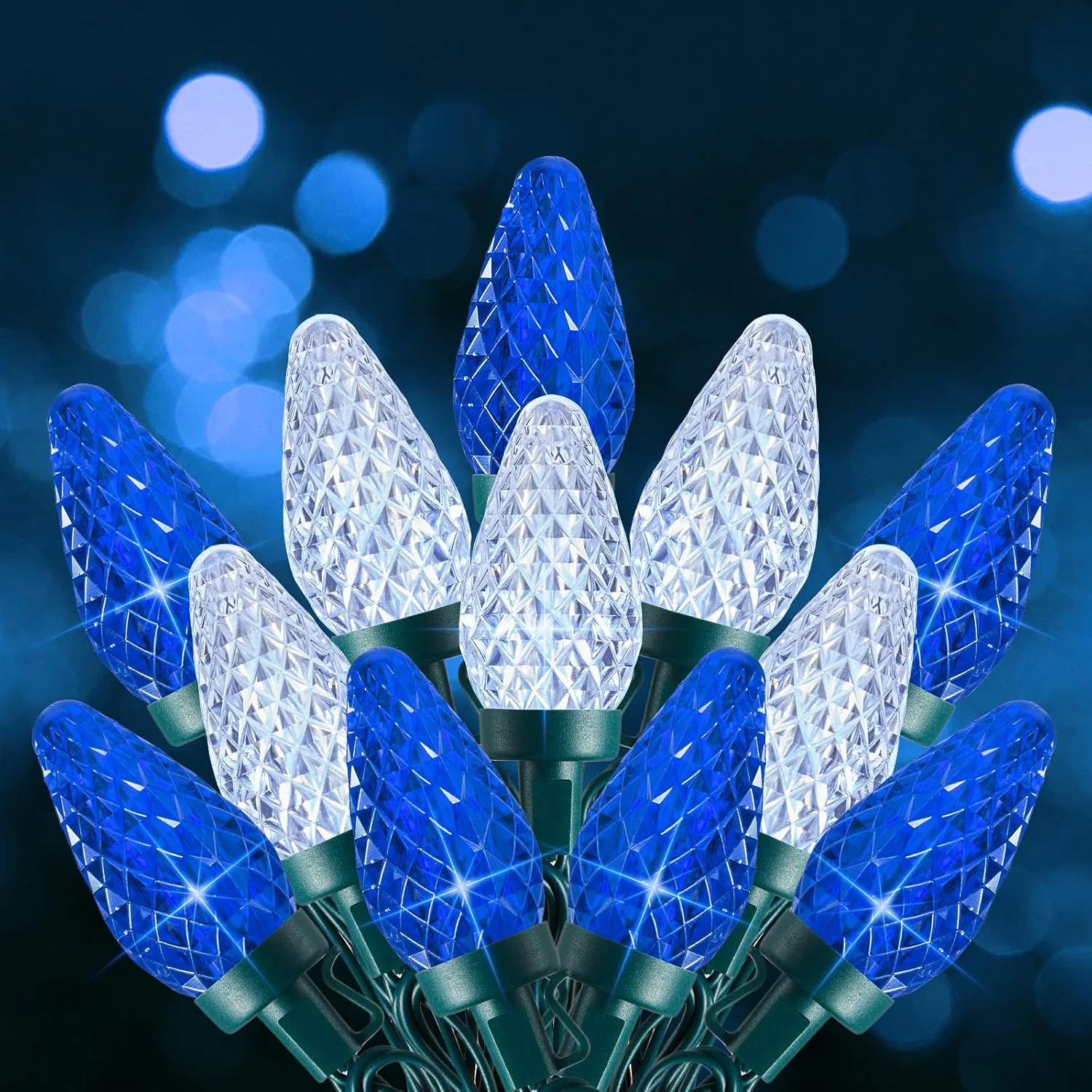 Minetom C9 Christmas Lights Outdoor, 100 FT 150 LED Connectable C9 String Lights, Blue and White, 150LED, photo 4