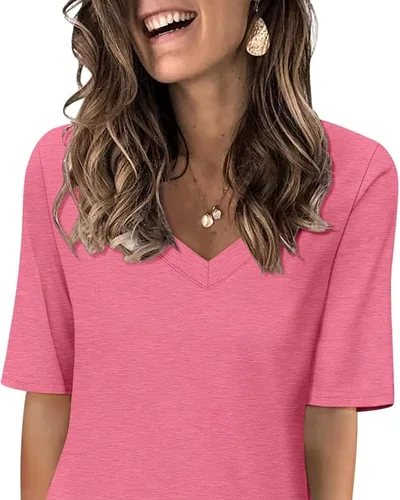 Minetom Women's V Neck T Shirts Casual Half Sleeve Tops Basic Summer Tees, thumbnail 18