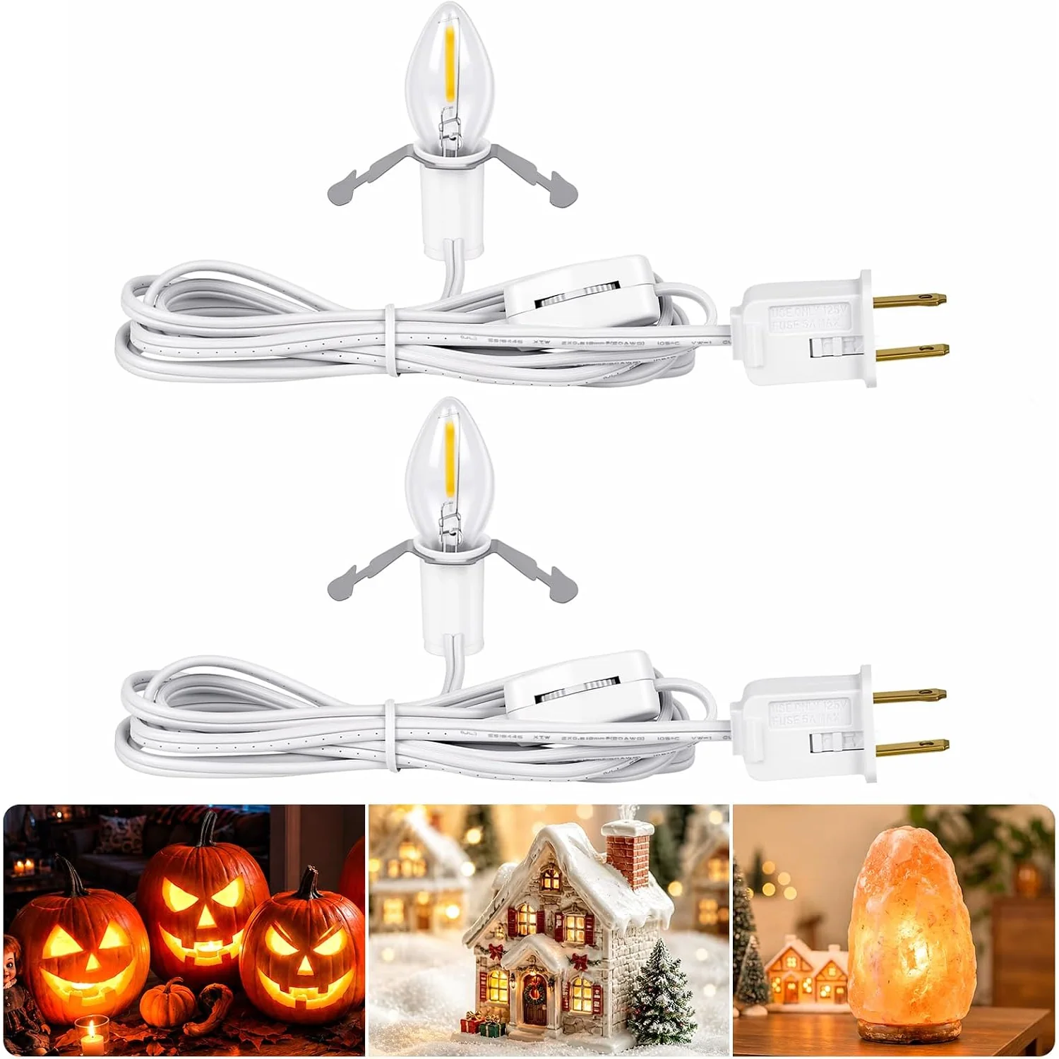 Minetom Christmas Village Lights Accessory Cord with LED Bulb, Warm White, 2 Pack, photo 4