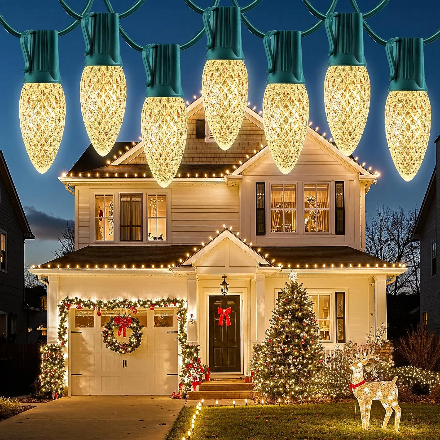 Minetom C9 Christmas Lights Outdoor, 100FT 100LED Pure White Outdoor Lights, Warm White, 100FT - 100LED, photo 3
