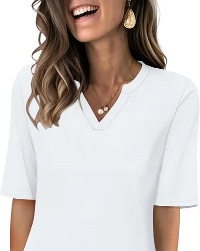 Minetom Women's V Neck T Shirts Half Sleeve Tees Casual Summer Fall Tops Navy, thumbnail 12