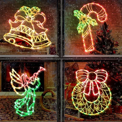 Minetom 4 Pack Christmas Window Lights, Wreath, thumbnail 3