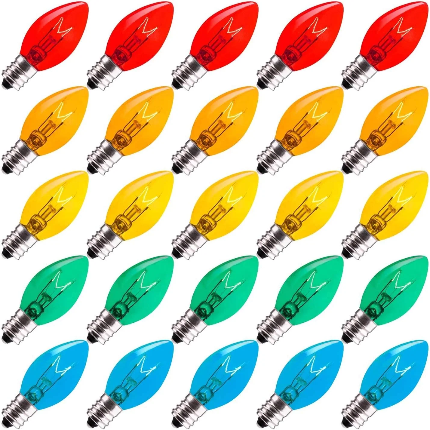 Minetom 25 Pack Replacement Light Bulbs for C7 E12 Base Christmas String Lights, Multi-colored, 50 Count (Pack of 1), photo 5