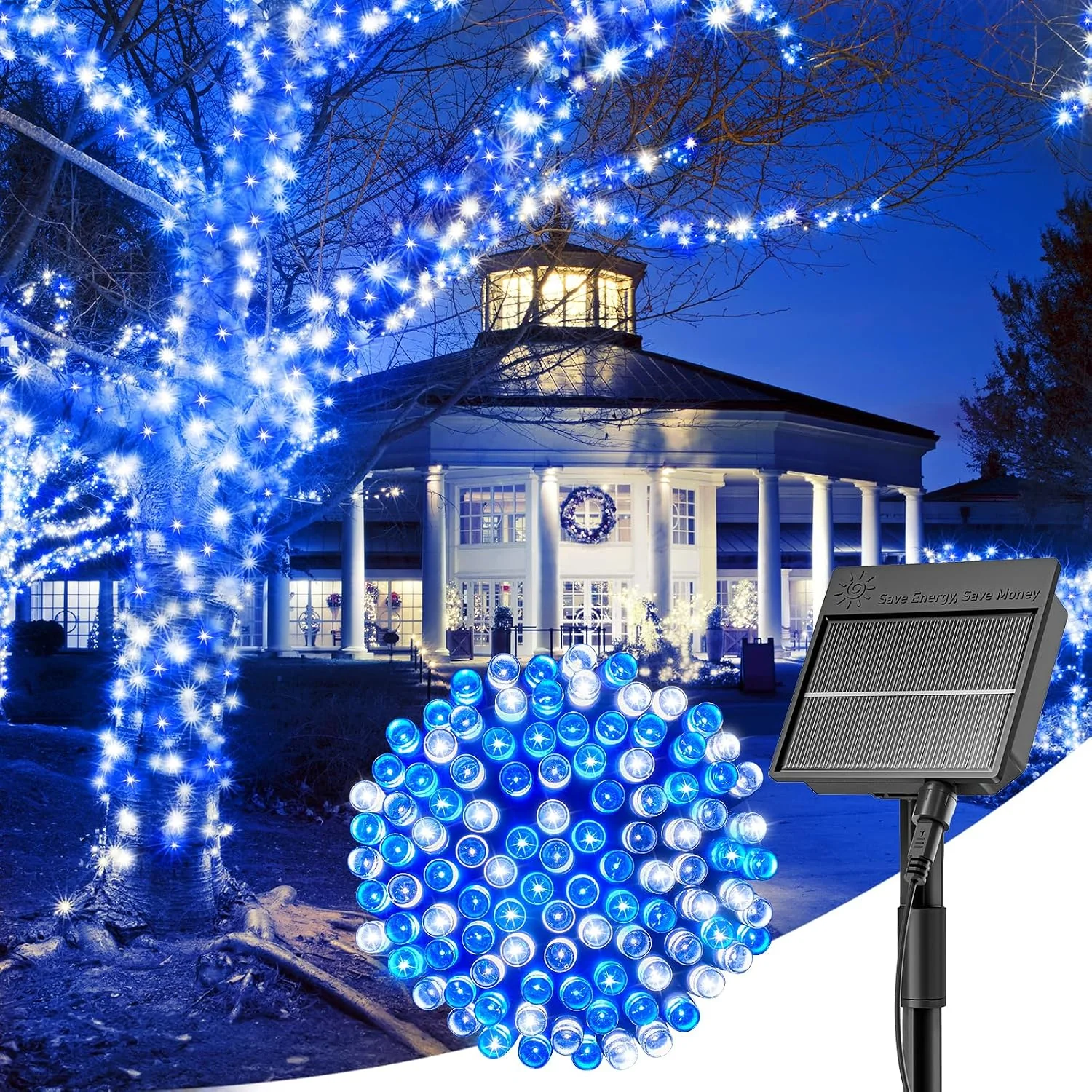 Minetom Solar Halloween Lights Outdoor, Blue and White, 40 FT 1Pack, photo 3