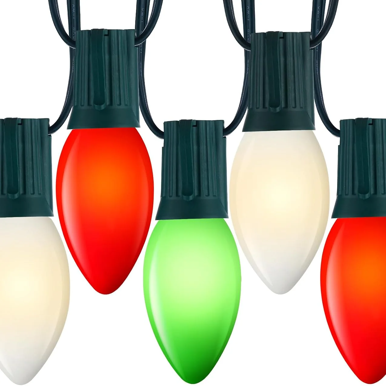 Minetom C9 Outdoor Christmas Lights, Red Green White, 50FT 50LED Green Wire, photo 7
