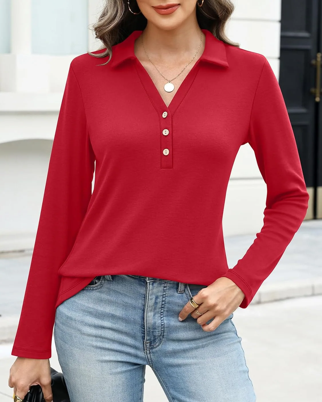 Minetom Womens Long Sleeve Tops Collared Button Up Shirts, photo 4