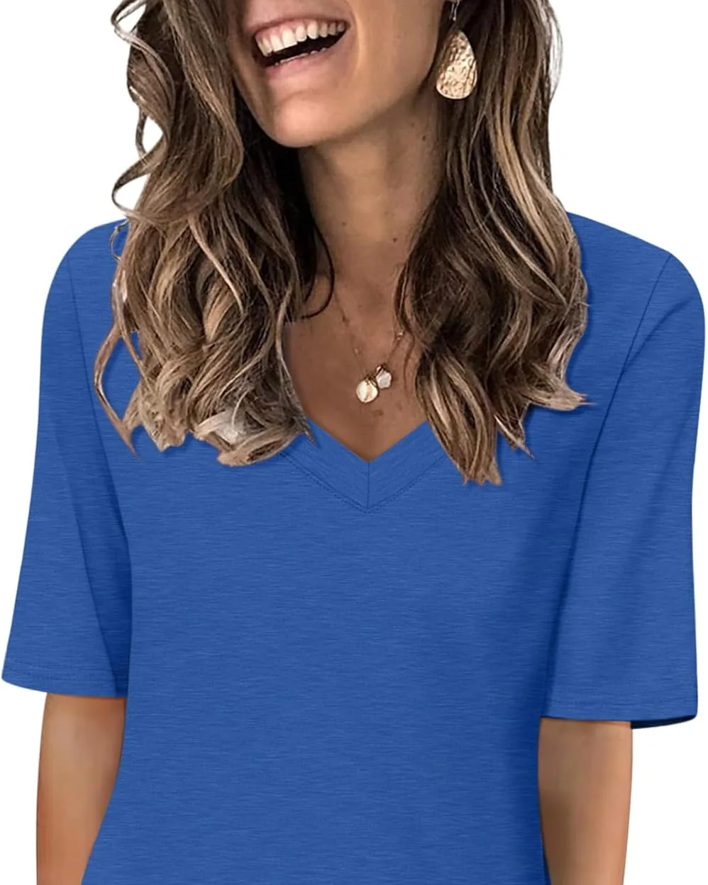 Minetom Women's V Neck T Shirts Casual Half Sleeve Tops Basic Summer Tees, Dark Blue, Small, photo 6