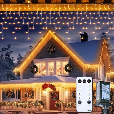 Minetom Icicle Lights for Outside, 164Ft 1344 LED Warm White Christmas Lights, thumbnail 1