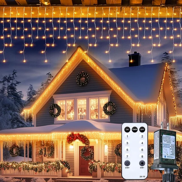 Minetom Icicle Lights for Outside, 164Ft 1344 LED Warm White Christmas Lights