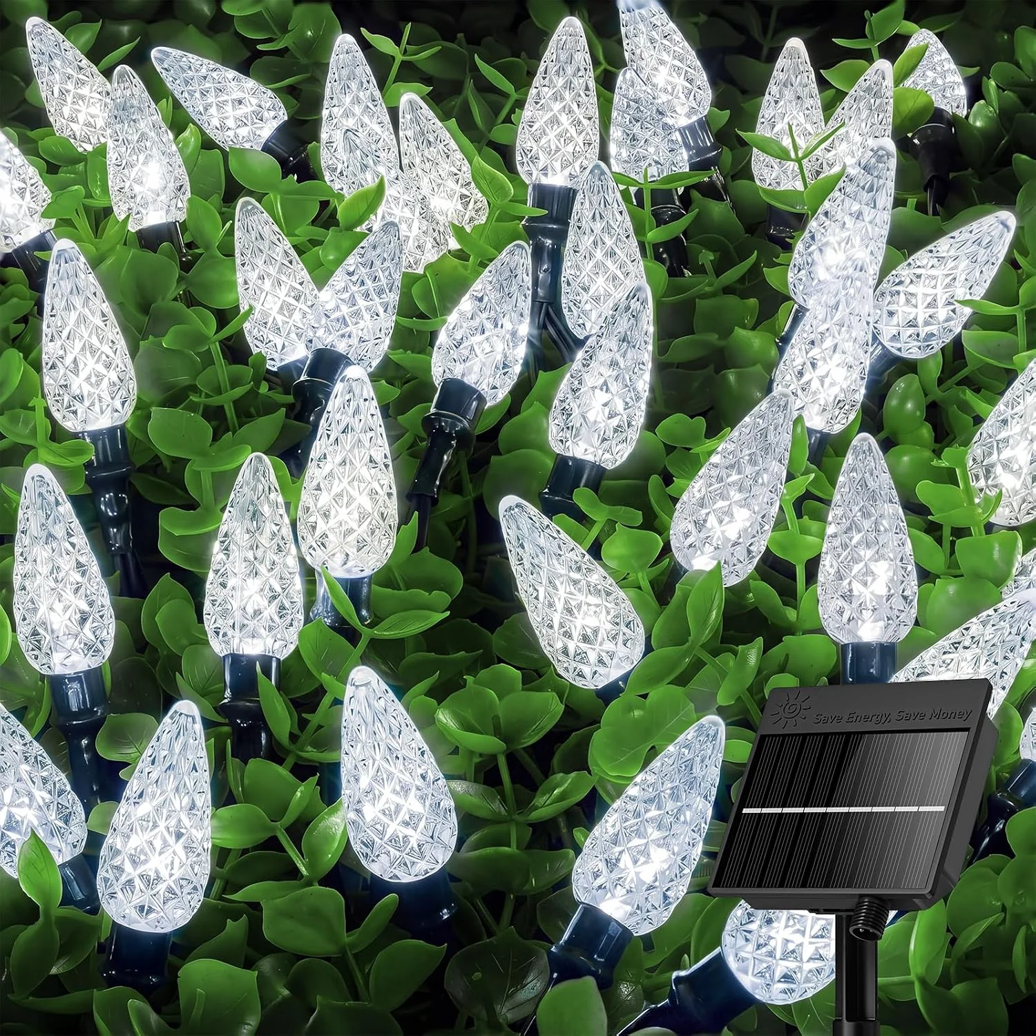 Minetom 23FT 50 LED C6 Solar Christmas Lights Outdoor Waterproof, White, 50 LED, photo 7