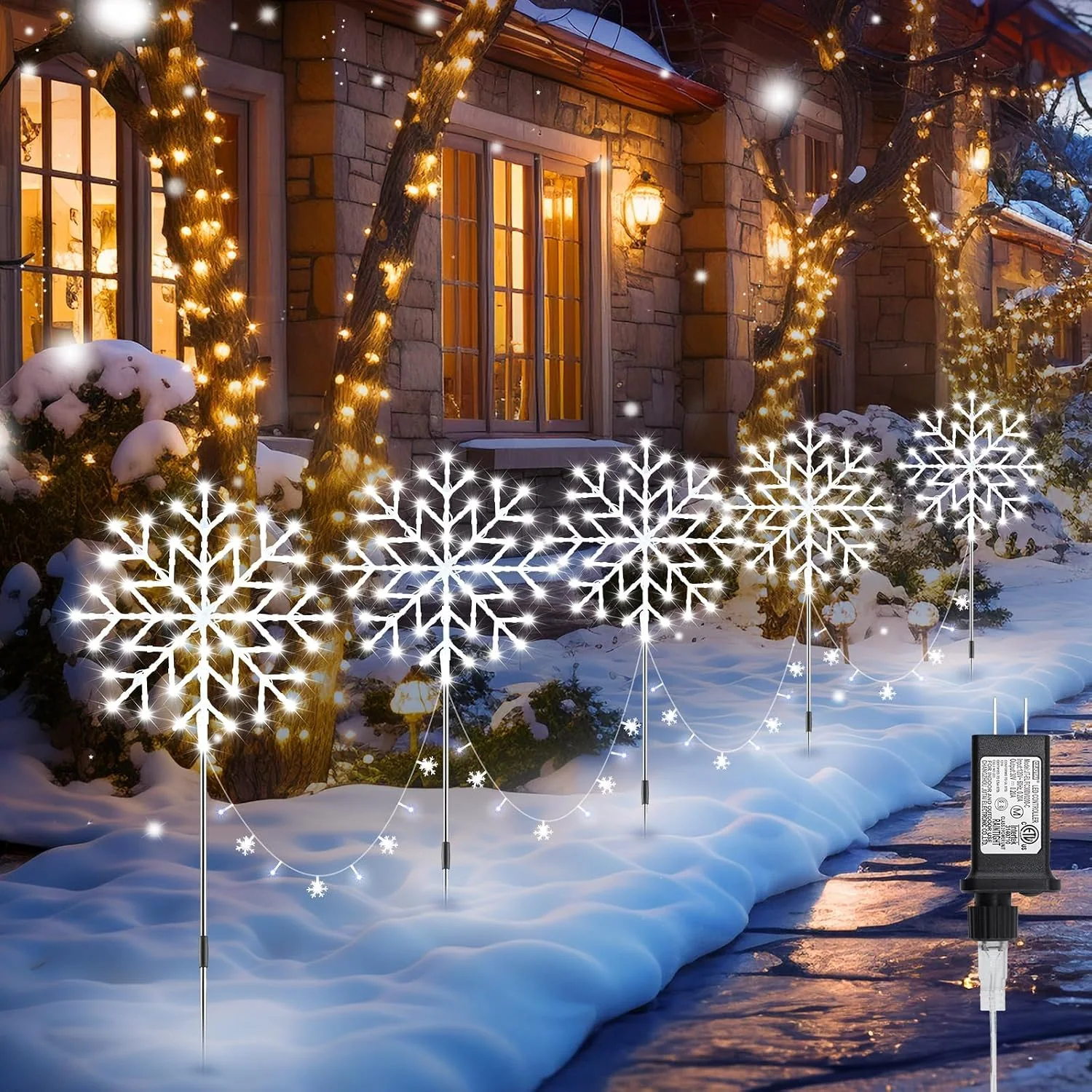 Minetom Snowflake Lights Outdoor, 10 Large Snowflake Christmas Pathway Lights, photo 1