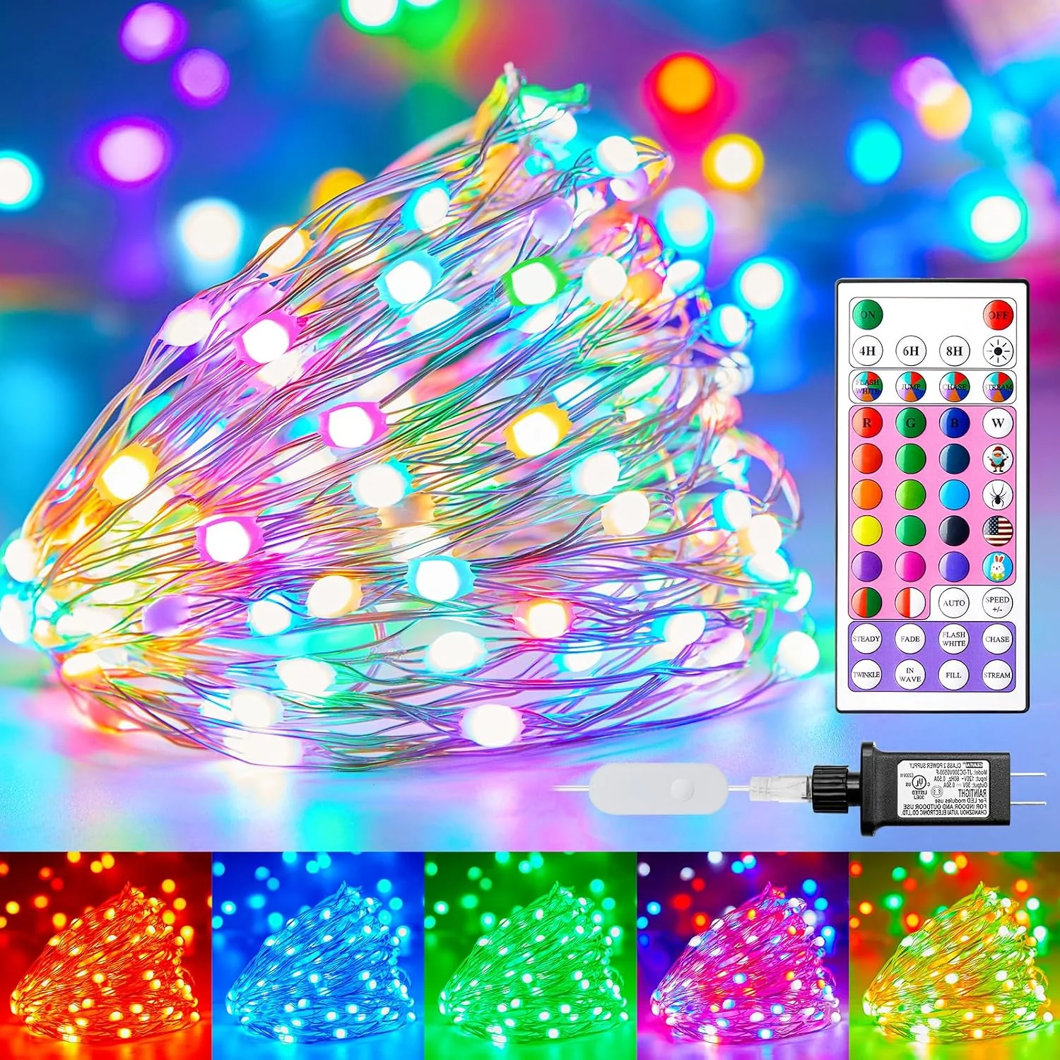 Minetom Color Changing Fairy Lights Plug, 22 Colors, 33 FT, photo 1