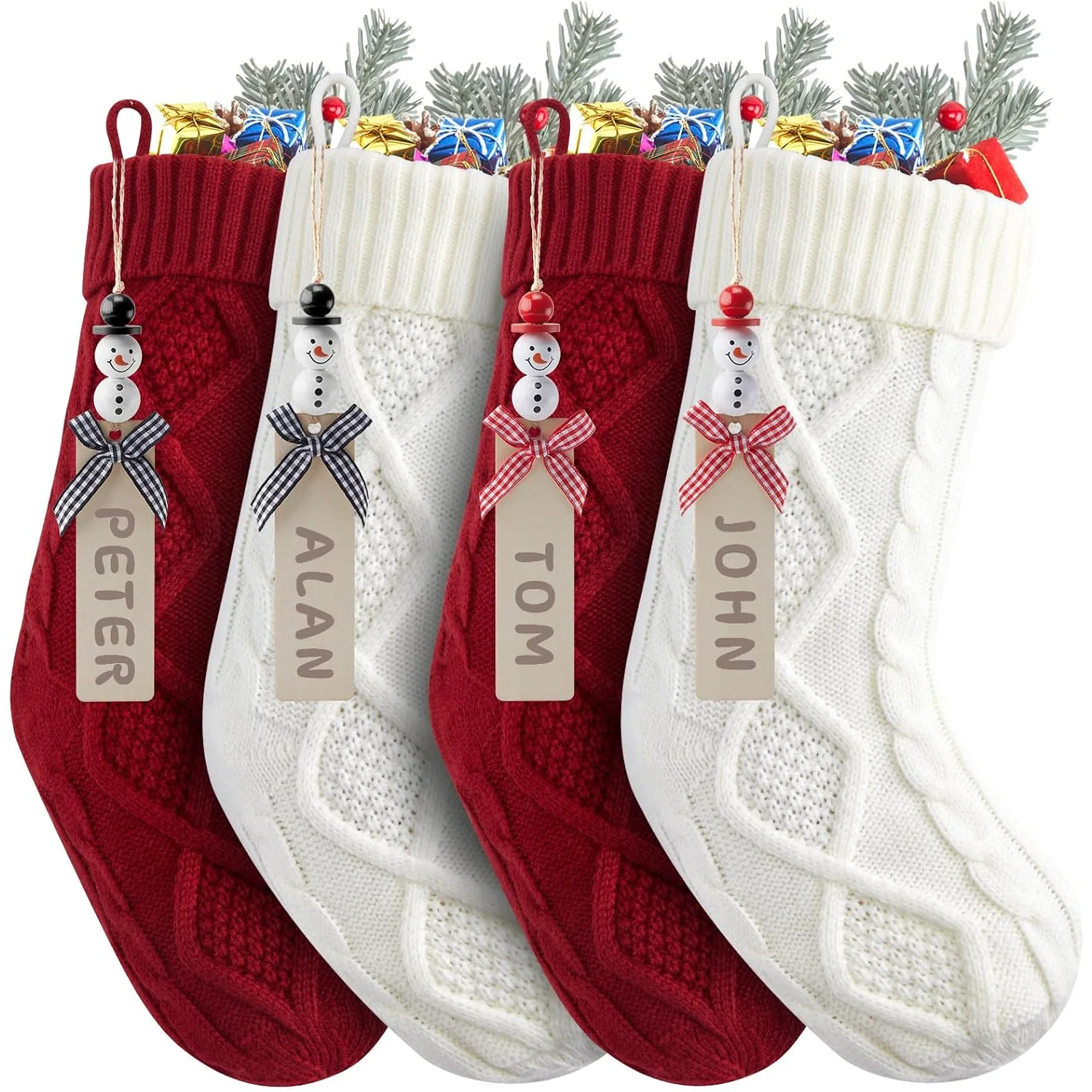Minetom Personalized Christmas Stockings, Christmas Hanging Stockings with Name Tags, Red and White, 4 PC, photo 6