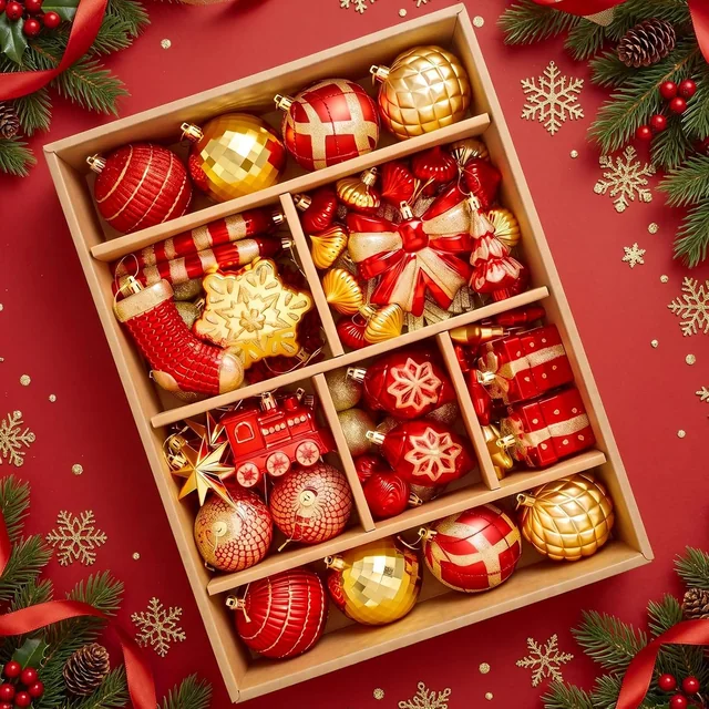 Minetom 88pcs Red and Gold Christmas Ornaments Set