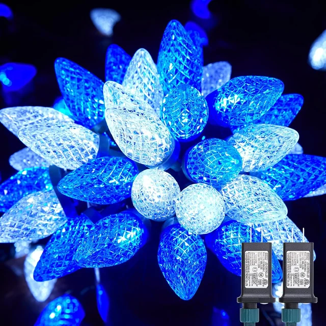 Minetom C9 LED Christmas Lights Outdoor Timer 8 Modes 100 Lights Blue Pure