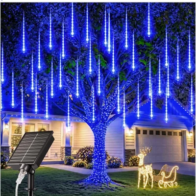Minetom Solar Meteor Shower Lights Outdoor, 16 Tubes 384 LED Rain Drop Lights, thumbnail 2