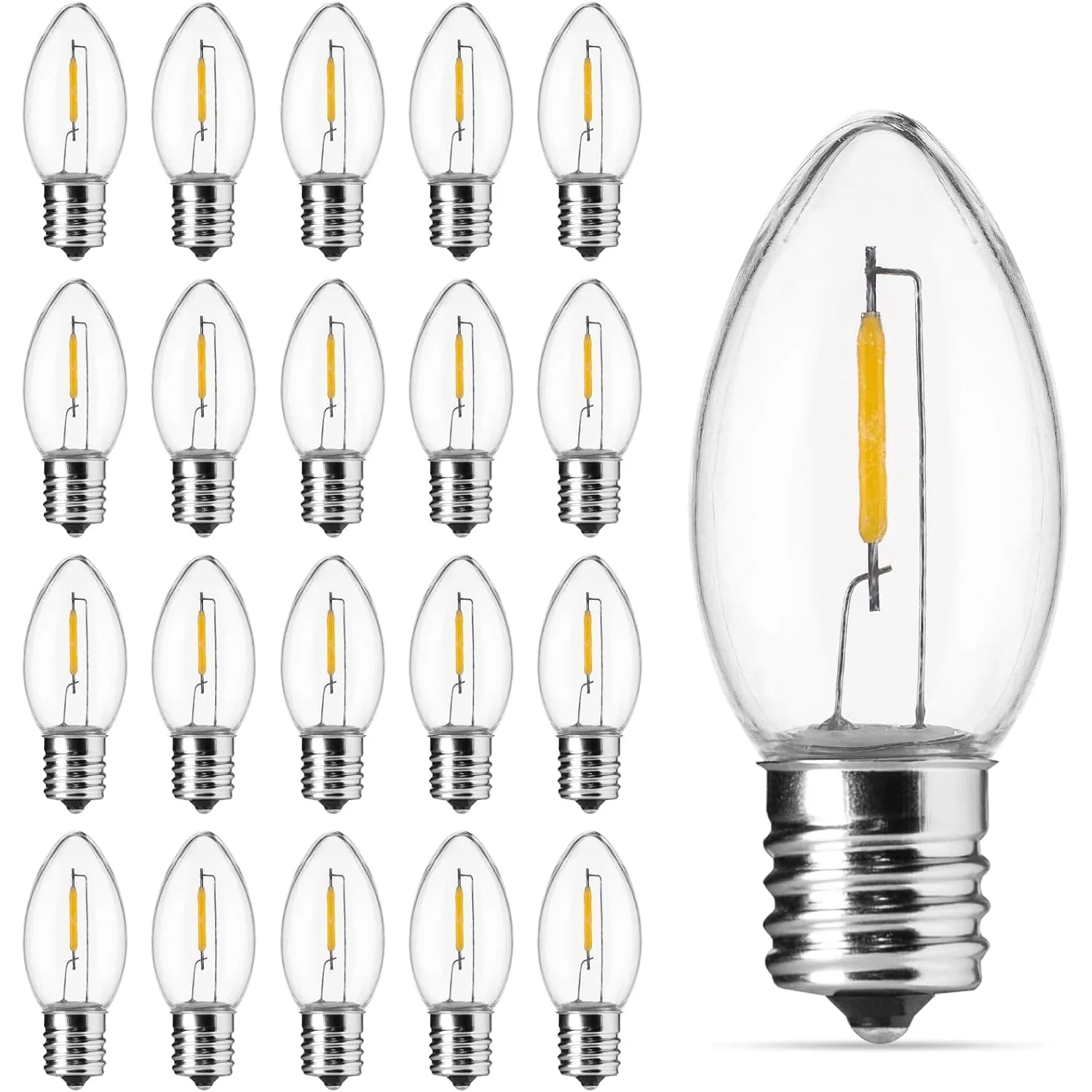 Minetom C7 LED Christmas Light Bulb, Warm White Transparent, 25 Count(Pack of 1), photo 1