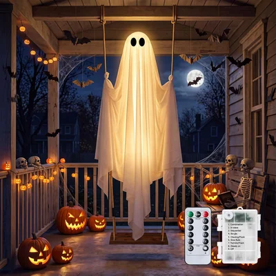 Minetom 4.5FT Swinging Ghost Outdoor Halloween Decorations, thumbnail 1