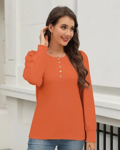 Minetom Womens Long Sleeve Shirts Henley Button Up Blouse 2026 Fall Tops, thumbnail 3