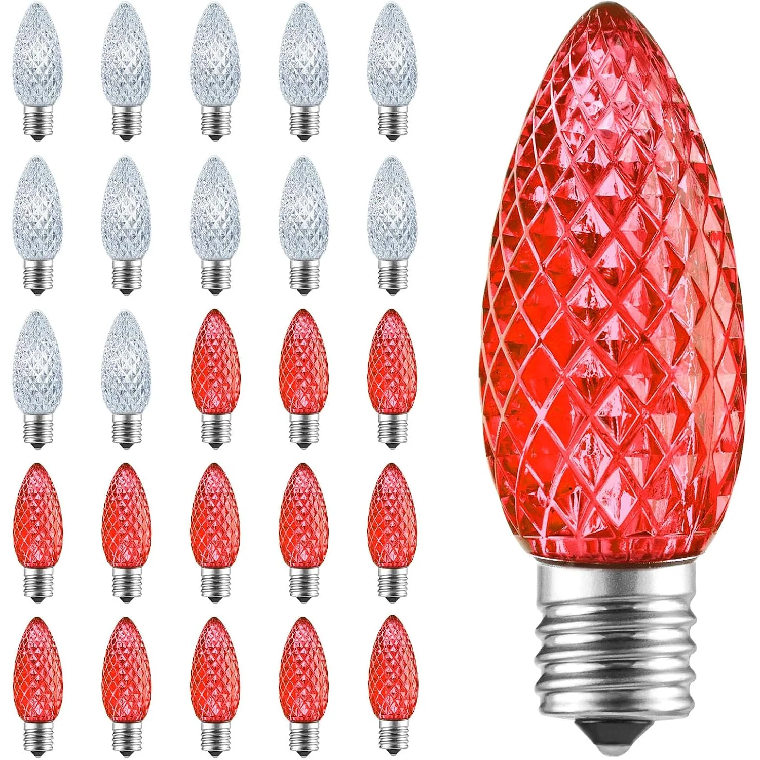 Minetom C9 LED Replacement Christmas Light Bulbs, Red and Pure White, 25, photo 1